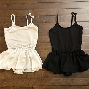 Lot of 2 Dance Leotards w/Skirt Attached Rhythm Studio White & Black, Girls 7/8